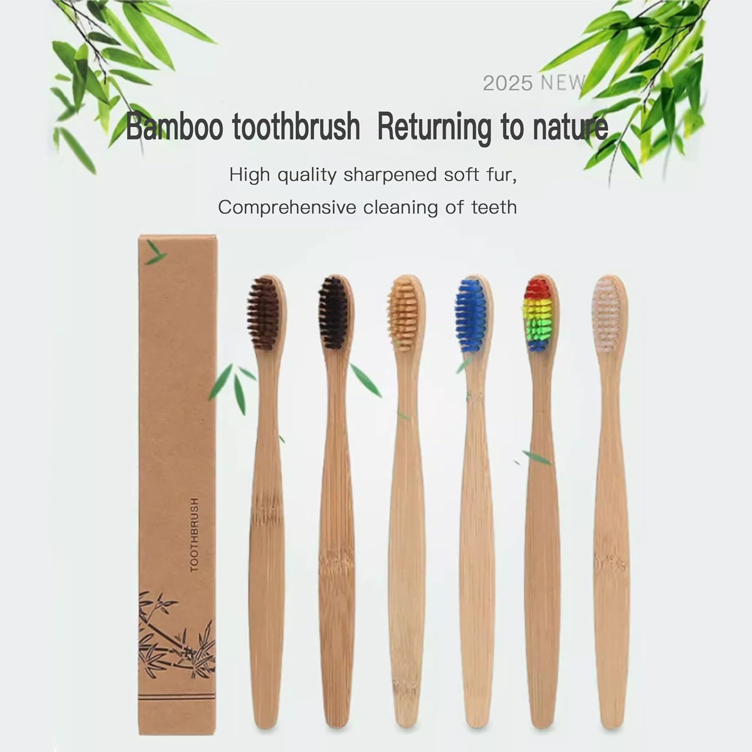 Bamboo Toothbrushes 10 Pack,Soft Toothbrushes for Adults,Plastic Free Toothbrush,Soft Bristled,Travel Tooth Brush,Eco Friendly Toothbrush,BPA Free,Natural Bamboo Tooth Brush(10 Colors)