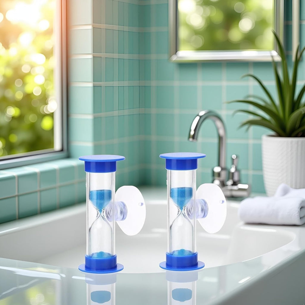 2Pcs Blue Toothbrush Timer for 2mins Sand Clock Timer 2 Minute Sand Timer, Plastic Suction Cup Hourglass Sandglass Desktop Ornament Party Favors Kitchen Utensils and Gadgets