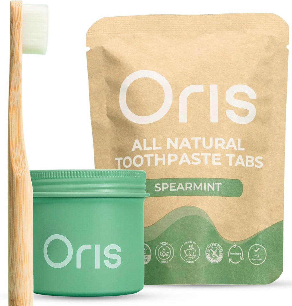Oris Starter Bundle – 1 Month Supply: Natural Toothpaste Tablets | Fluoride-Free, Travel-Friendly, Kid-Safe with Enamel-Strengthening Nanohydroxyapatite (62 Count (Pack of 1), Spearmint)