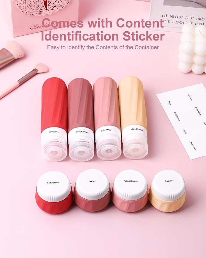 Travel Size Toiletries 8 Pack, TSA Approved 3oz/1oz Silicone Refillable Containers with Clear Travel Bag