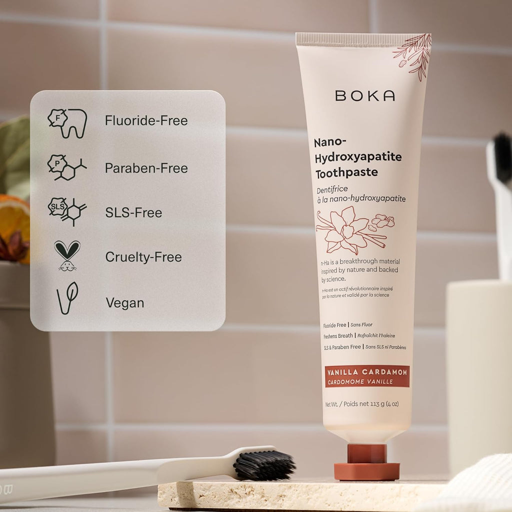 Boka Fluoride Free Toothpaste, Nano Hydroxyapatite Toothpaste, Appropriate for Sensitive Teeth - for Adult, Kids Oral Care - Vanilla Cardamom Flavor, 4 Fl Oz 1Pk US Manufactured