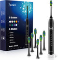 7AM2M Sonic Electric Toothbrush with 6 Brush Heads for Adults&Kids, One Charge for 120 Days, Wireless Fast Charge, 5 Modes, 40000VPM Powered Toothbrush, 2 Minutes Built in Smart Timer (Black)