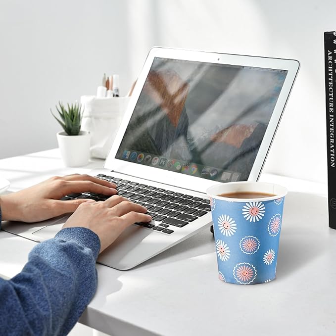 SIUQ 300 Pack Paper Cups 8 oz, Disposable Coffee Cups, Paper Coffee Cups 8 oz, Colourful Hot/Cold Beverage Drinking Cup for Water Juice or Tea, Office Party Home Travel - Daisy