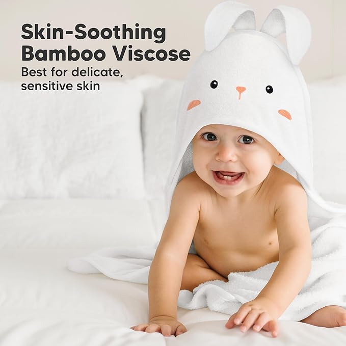 KeaBabies Hooded Baby Towel for Newborn - Viscose Derived from Bamboo Large Baby Bath Towels with Hood for Boys, Girls, Toddler, Extra Absorbent & Soft Newborn Bath Essentials (Bunny, Regular)