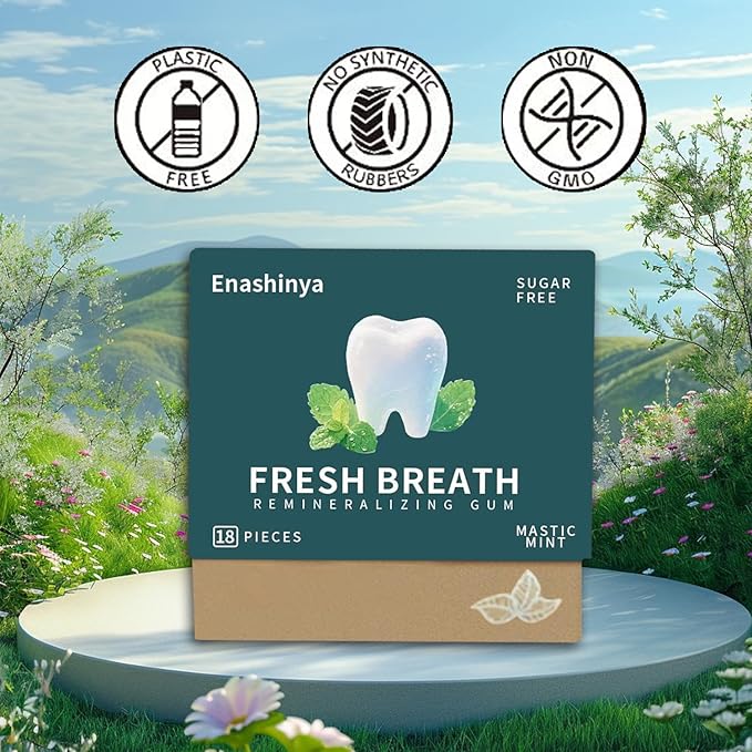 Remineralizing Chewing Gum-with Xylitol Hydroxyapatite,Handcrafted Sugar-Free Frankincense Mint Gum, Sugar Aspartame Plastic Dye Gluten Free,Daily Oral Freshness (18 Count (Pack of 3), Mastic Mint)