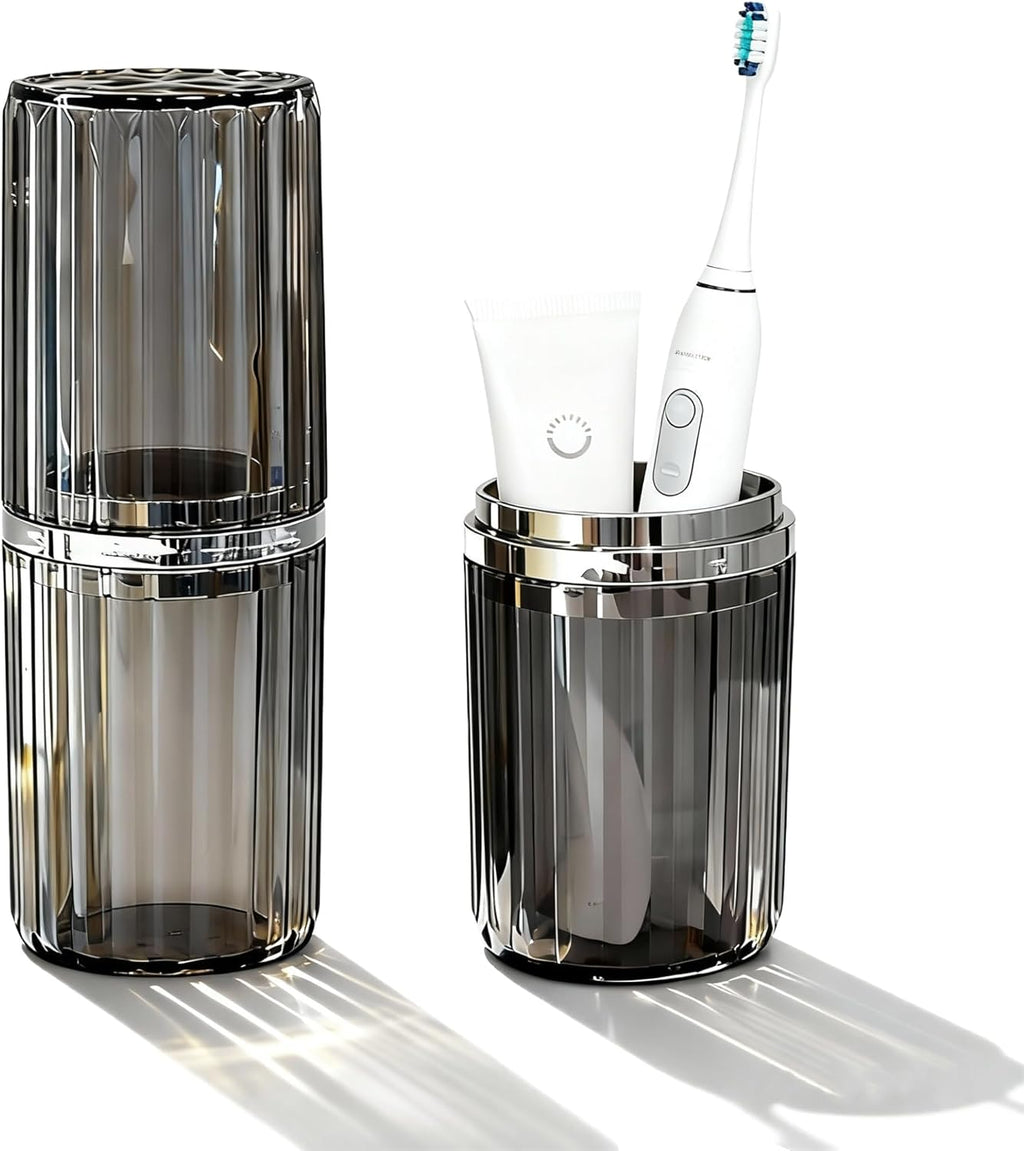 Toothbrush Travel Case, 2-in-1 Multifunction Dustproof Portable Toothbrush Cup & Toothpaste Storage Container, Toothbrush Case for Traveling Bathroom Camping Business Trip School (Grey)