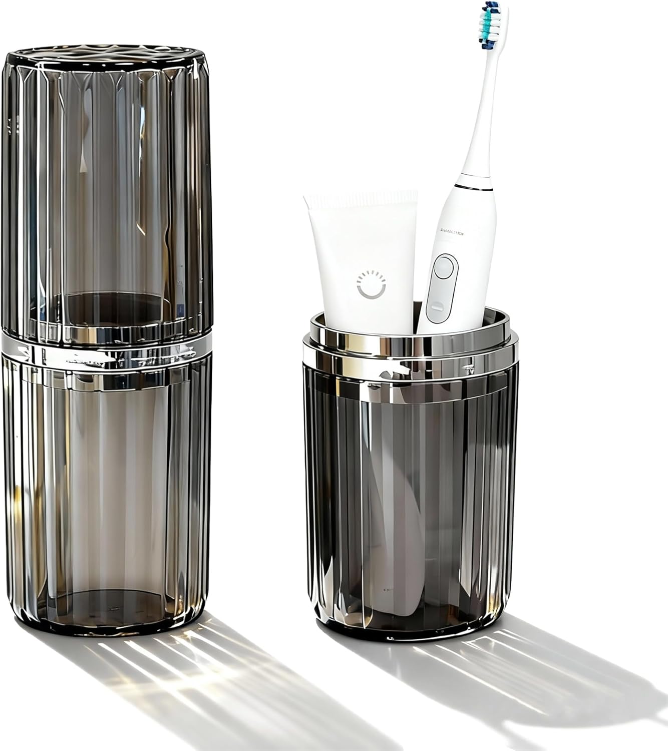 Toothbrush Travel Case, 2-in-1 Multifunction Dustproof Portable Toothbrush Cup & Toothpaste Storage Container, Toothbrush Case for Traveling Bathroom Camping Business Trip School (Grey)