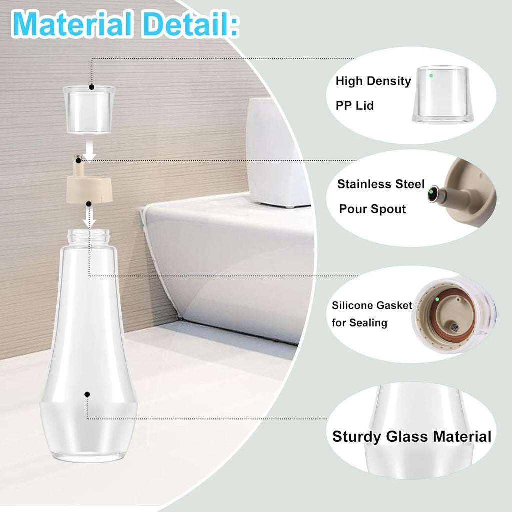 Tiyafuro Glass Mouthwash Dispenser for Bathroom, 8.8OZ Mouth Wash Container Bottle with Lid Cup, Small Clear Refillable Mouthwash Holder Decanter for Countertop, Multifunctional Glass Bottle