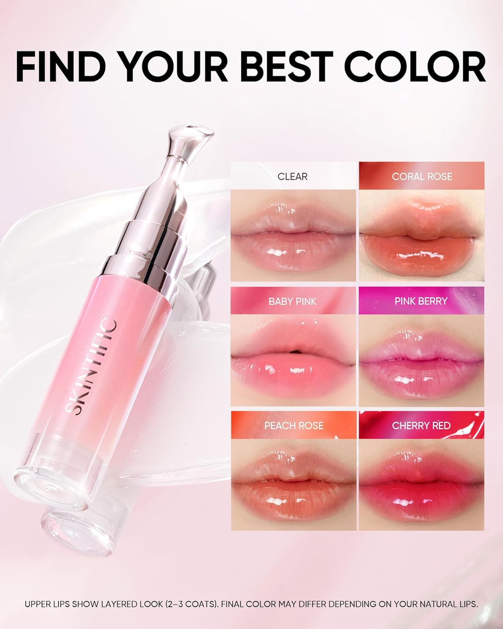 Hydrating Brightening Lip Serum, Smooth Tinted Lip Stain, Plumping Lip Gloss with Polypeptide Squalane, Moisturizing Balms, Brighten Dark Lips, Korean Beauty Makeup (02 Coral Rose)