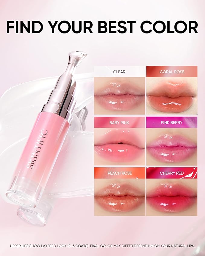 Hydrating Brightening Lip Serum, Smooth Tinted Lip Stain, Plumping Lip Gloss with Polypeptide Squalane, Moisturizing Balms, Brighten Dark Lips, Korean Beauty Makeup (05 Peach Rose)
