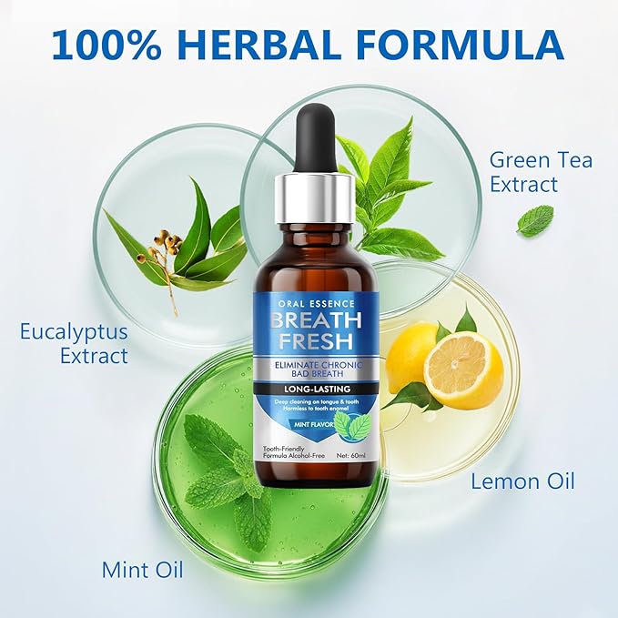 Bad Breath Treatment for Adults - Natural Fast-Acting Breath Freshening Drops with Long-Lasting Protection, Alcohol-Free Oral Care Solution for Social Confidence