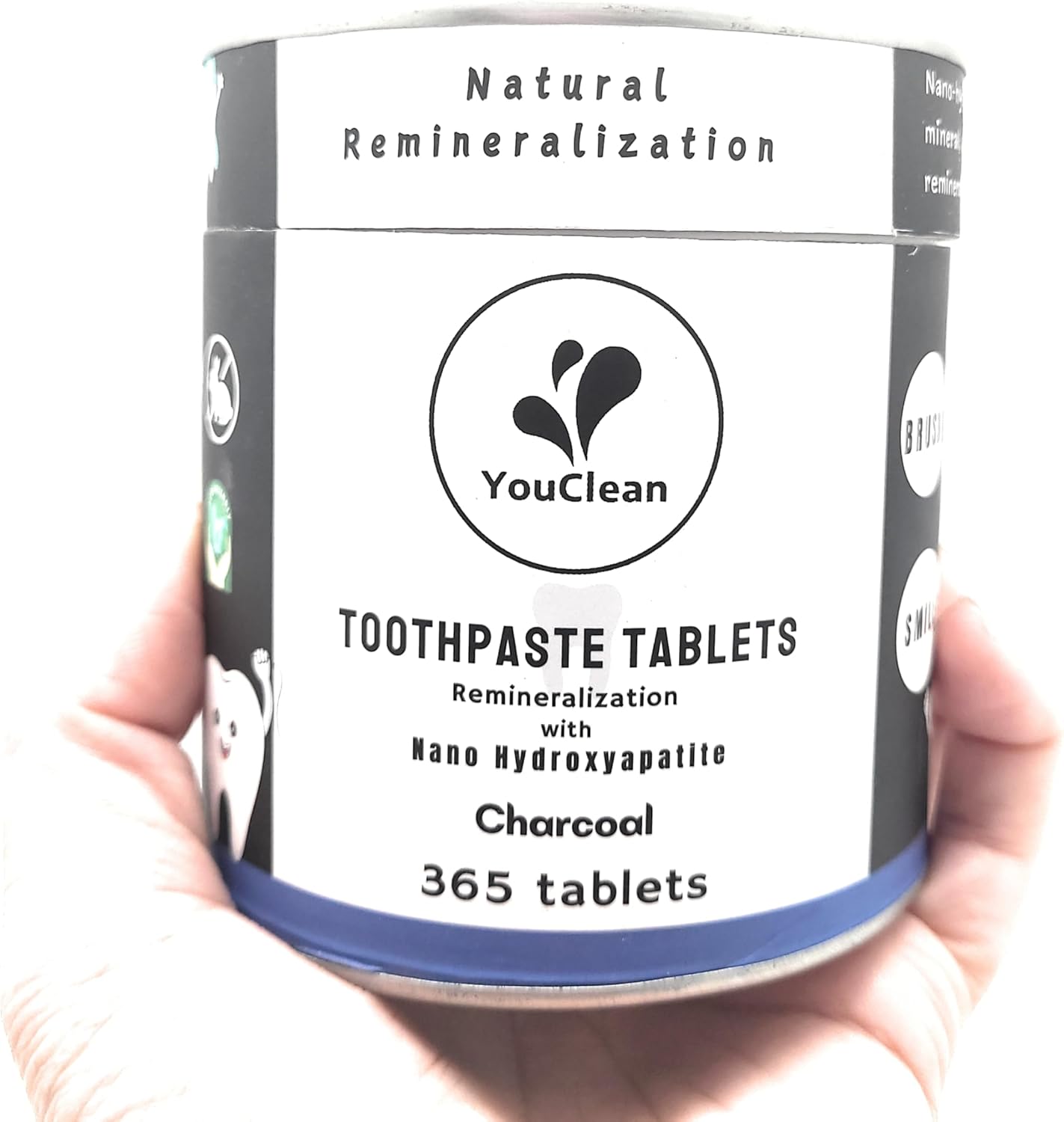 Refill Pack - 365 Toothpaste Tablets - Natural Remineralization & Whitening with Nano Hydroxyapatite - Travel or Daily Use - Fluoride Free (Charcoal365)