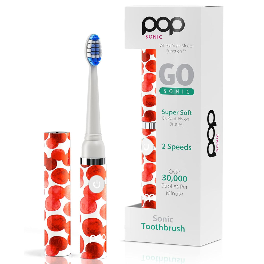 Pop Sonic Electric Toothbrush (Red Bubbles) - Travel Toothbrushes w/AAA Battery | Kids Electric Toothbrushes with 2 Speed & 15,000-30,000 Strokes/Minute, Dupont Nylon Bristles