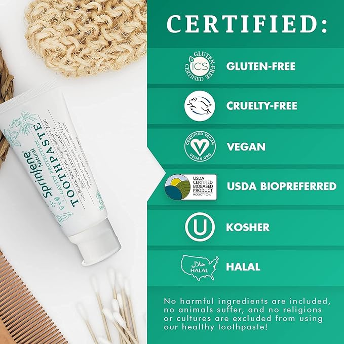 SprinJene Natural Fluoride Toothpaste for Healthy Teeth & Gums (2 Pack) + Electric Toothbrush with Wireless Charger & 2 Replacement Heads