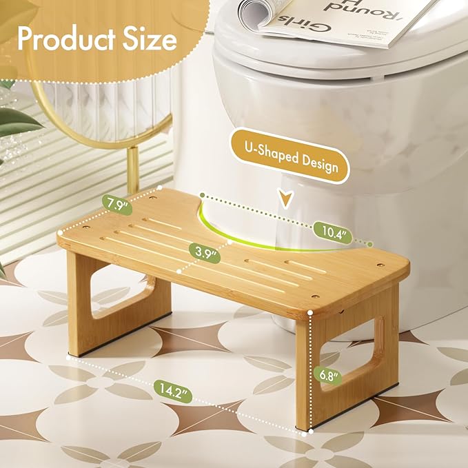 AmazerBath Bamboo Toilet Stool, Squat Potty Stool for Adults, Non-Slip Pooping Stools for Bathroom, Portable Potty Step Foot Stools for Kids, Assembly Required, 6.8''