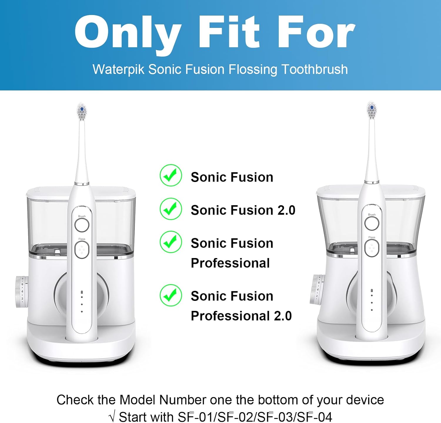 Replacement Brush Heads for WaterPik Sonic-Fusion 2.0 Flossing Toothbrush (SF-03/SF-04) and Sonic-Fusion Flossing Toothbrush (SF-01/SF-02),5 Count White with Covers
