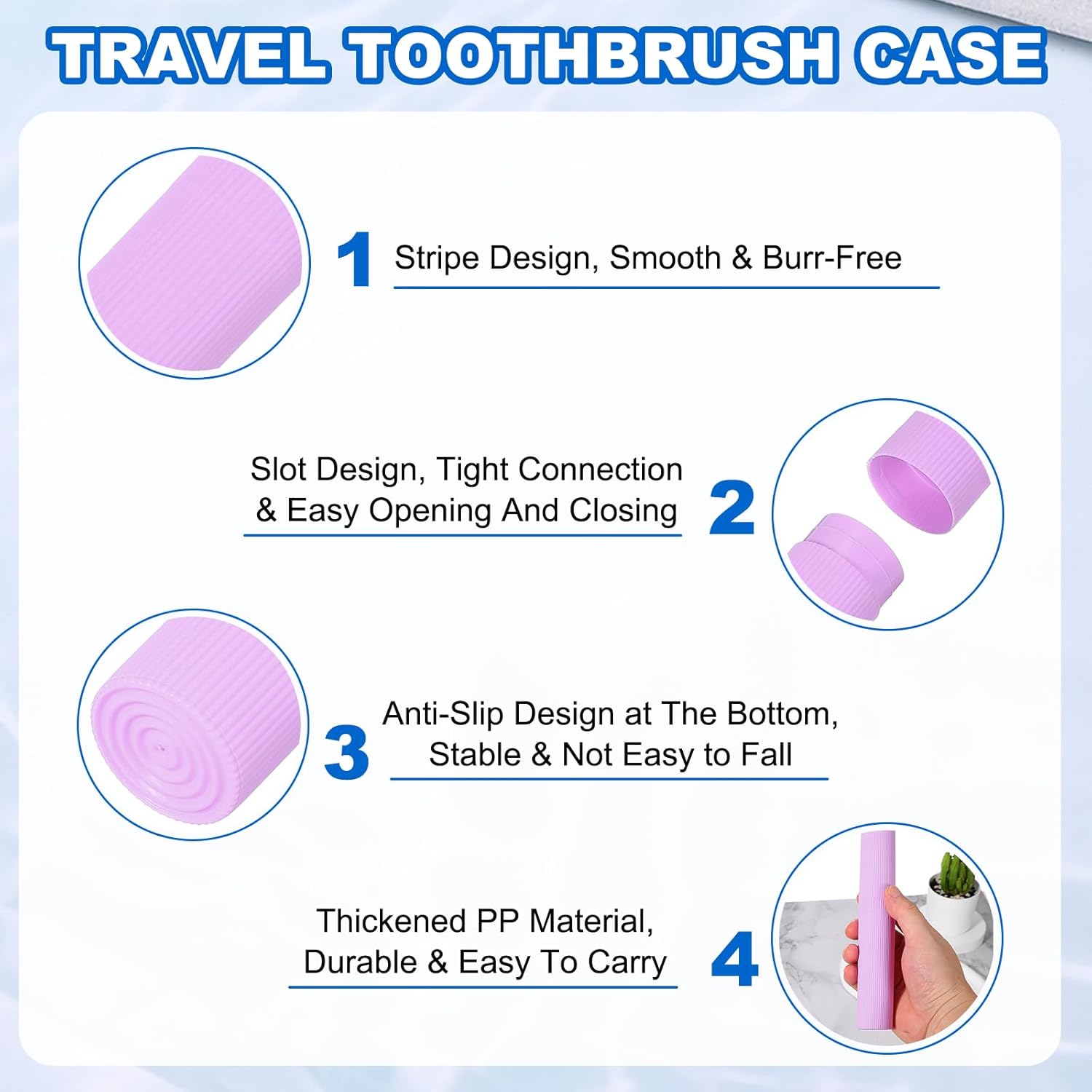 uxcell 2Pcs Travel Toothbrush Case, 7.9x1.2x1.2 Portable Travel Toothbrush Holder with Stripe, Plastic Toothpaste Container for Bathroom, Gym, Business Trip, Camping, Purple