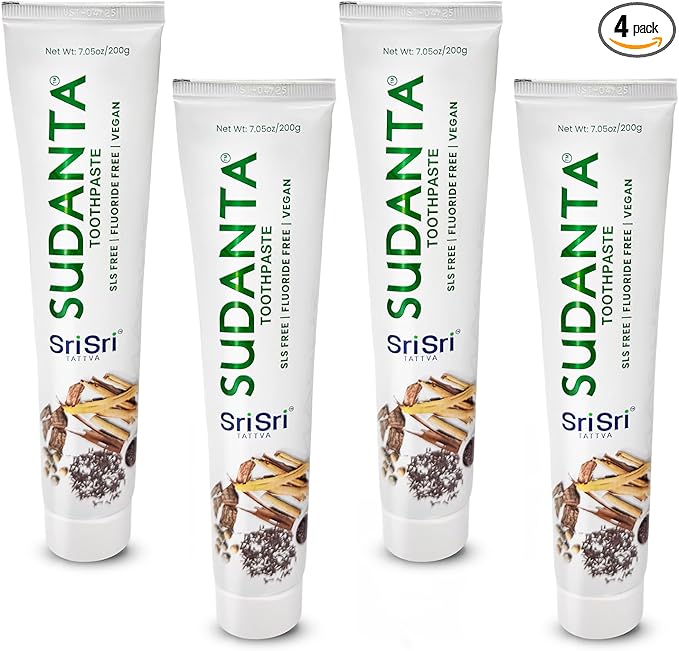 Sri Sri Tattva Sudanta Herbal Toothpaste – SLS Free & Fluoride Free Natural Ayurvedic Toothpaste for Strong Teeth, Healthy Gums & Oral Care – 200 g Pack of 4