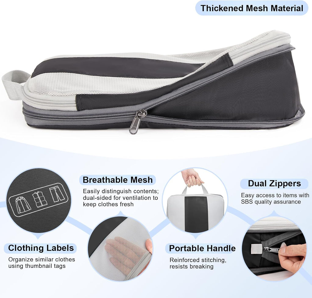 2 Set Compression Packing Cubes for Travel Essentials,Compressible Expandable Packing Cubes for Suitcase,OlarHike Luggage Organizer Bags for Travel,Handy Helper for Organizing Clothes(Black)