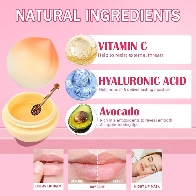 8 PCS Bee Lip Balm Fruit Lip Mask, Teen Girl Stuff, Bulk Gifts for Girls, Cute Fruit Balm with Honey & Vitamin E, Effective Reduces Lip Lines Prevention Dry and Crack Lip