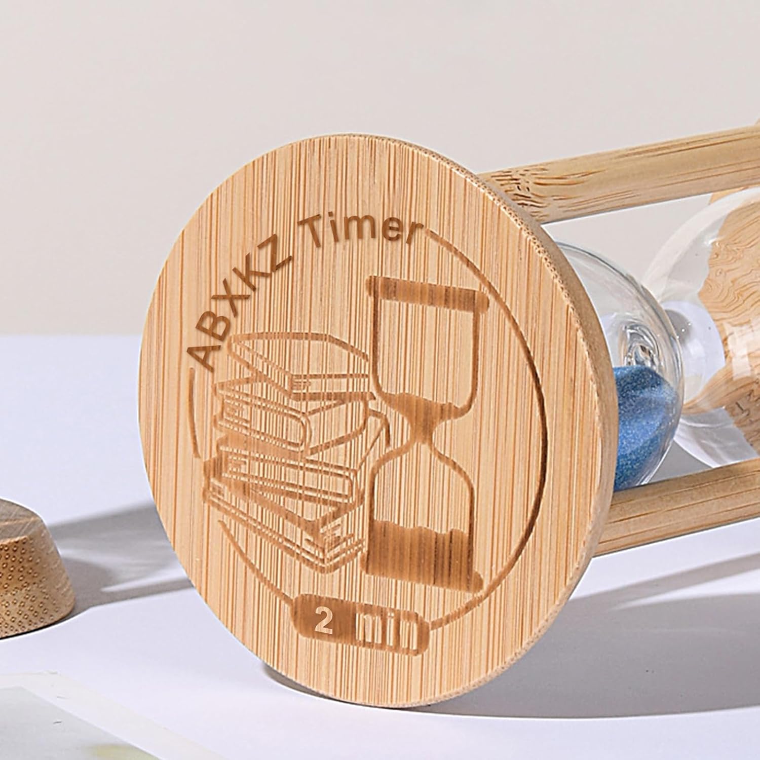2 Minute Hourglass, Wooden Sand Timer 2 Min, Small Sandglass Timer, Mini Sand Watch for Brushing Teeth, Teachers Classroom Timer, Blue