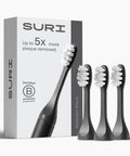 SURI Recyclable Plant-Based, Electric Toothbrush Heads - Built-in Tongue Scraper, Long Lasting Replacement Heads | Compatible Only Sonic Electric Toothbrush - Midnight Black, Pack of 3