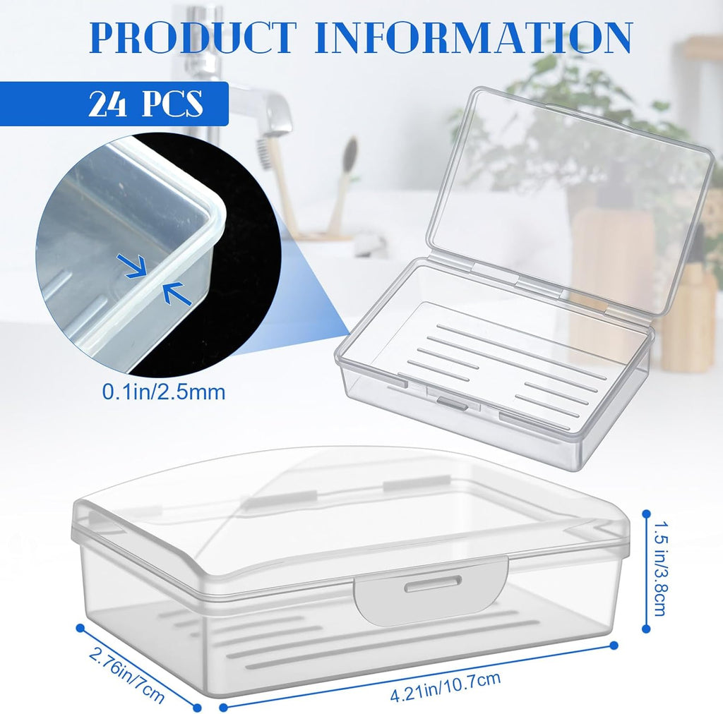 24 Pcs Travel Soap Container Portable Plastic Soap Boxes Bulk with Lid Homeless Donations Bulk Gym Shower Tour Groups Hotel Outdoor Camping (Clear)