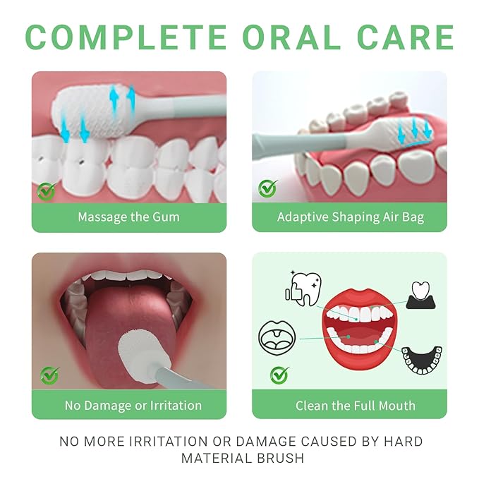 Gum Care Silicone Sensitive Toothbrush & Gel Combo | Soft Oral Cleaner with Air Bag | Bad Breath Odor Eliminator | Complete Oral Care | Gentle Mint (Set of 1)