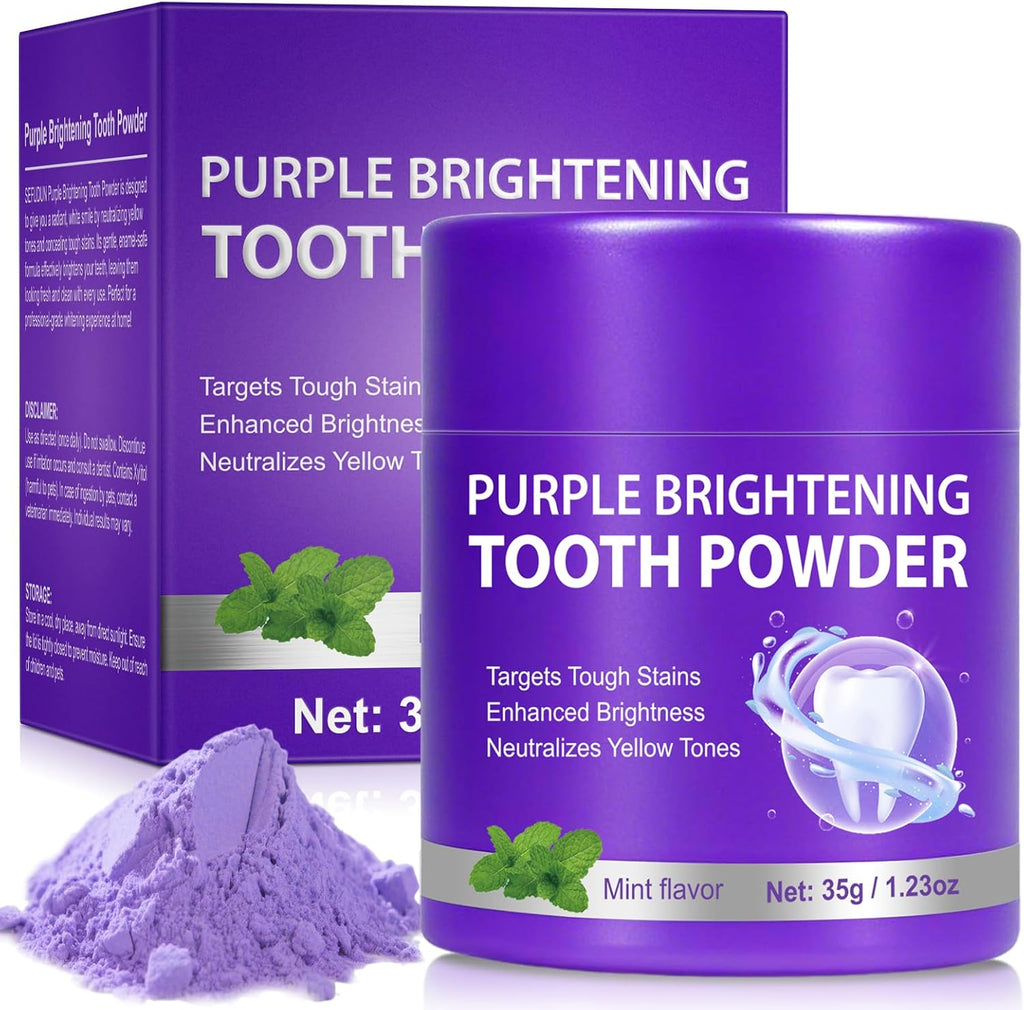 Teeth Whitening Powder, 35g Purple Teeth Whitening Powder, Effectively Lifts Stains, Strengthening Teeth and Gums, Fresh Mint Flavor, Breath Freshener