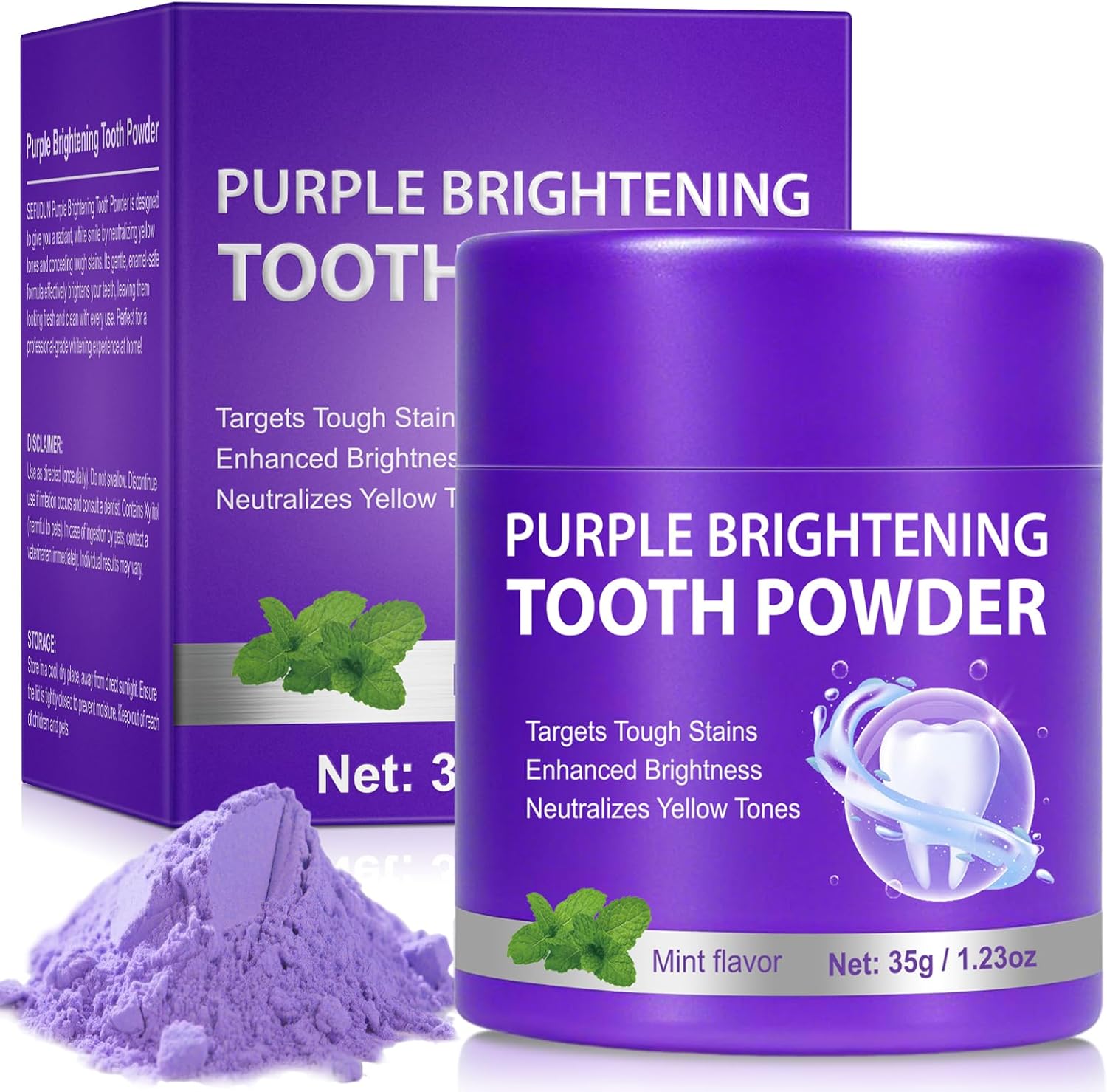 Teeth Whitening Powder, 35g Purple Teeth Whitening Powder, Effectively Lifts Stains, Strengthening Teeth and Gums, Fresh Mint Flavor, Breath Freshener