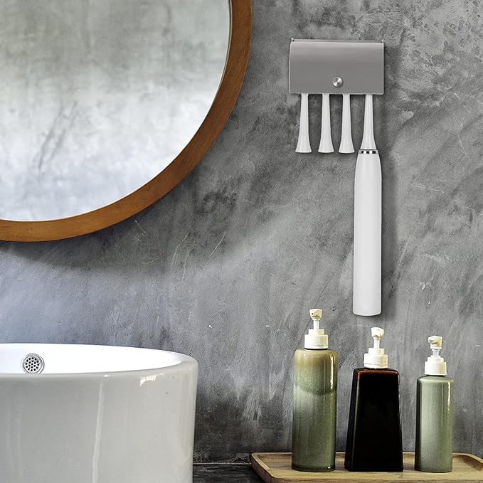 6-Slot Stainless Steel Toothbrush Holder with Cover - Wall Mounted, Dustproof, Self-Adhesive, Rustproof Bathroom Organizer for Toothbrush Storage (Silver)