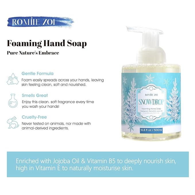 ROMIIE ZOI Christmas Foaming Hand Soap with Gift Box- Snowdrop, Infused with Peppermint - 500ml/ 16.8oz