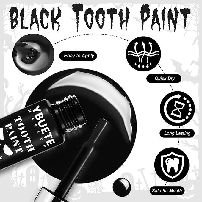 Professional Halloween Black Tooth Paint, Temporary Black Tooth Paint，Decayed Rotten Cruddy Missing Teeth Makeup, Perfect for Cosplay, Halloween Makeup, Theater, Costume Party