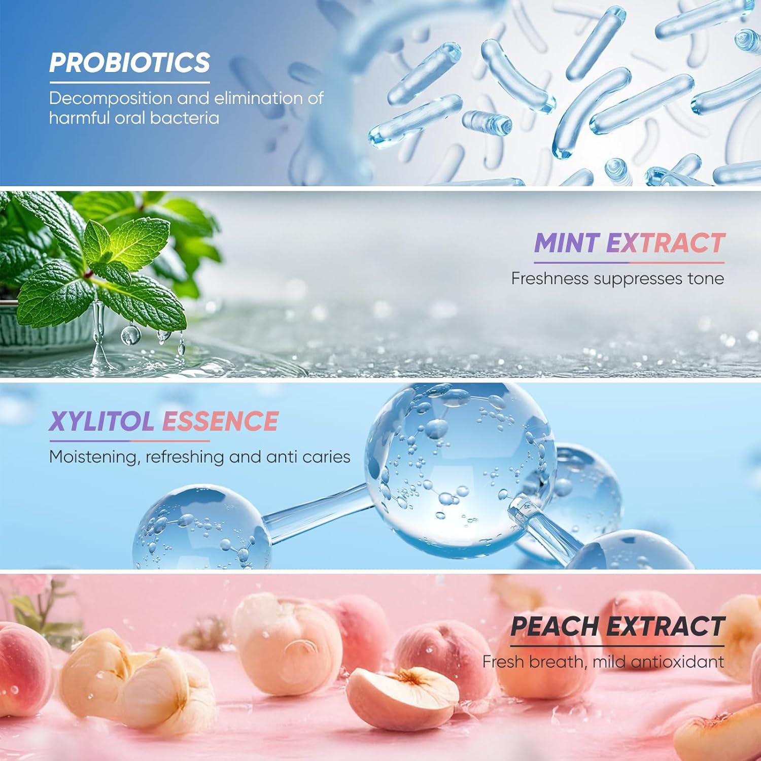 Probiotic Oral Spray, Mint & Peach Flavor Combo, Breath Spray with Prebiotics and Probiotics, Long-Lasting Freshness, Alcohol-Free, Convenient Travel-Sized, 25ml/0.85oz