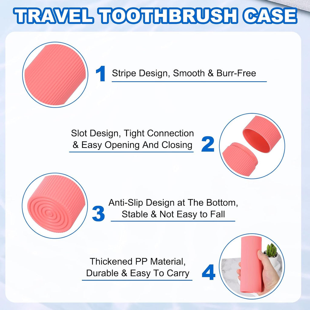uxcell 2Pcs Travel Toothbrush Case, 7.9x2.4x2.4 Portable Travel Toothbrush Holder with Stripe, Plastic Toothpaste Container for Bathroom, Gym, Business Trip, Camping, Pink