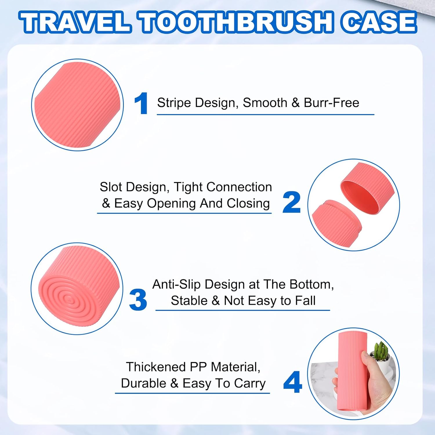 uxcell 2Pcs Travel Toothbrush Case, 7.9x2.4x2.4 Portable Travel Toothbrush Holder with Stripe, Plastic Toothpaste Container for Bathroom, Gym, Business Trip, Camping, Pink