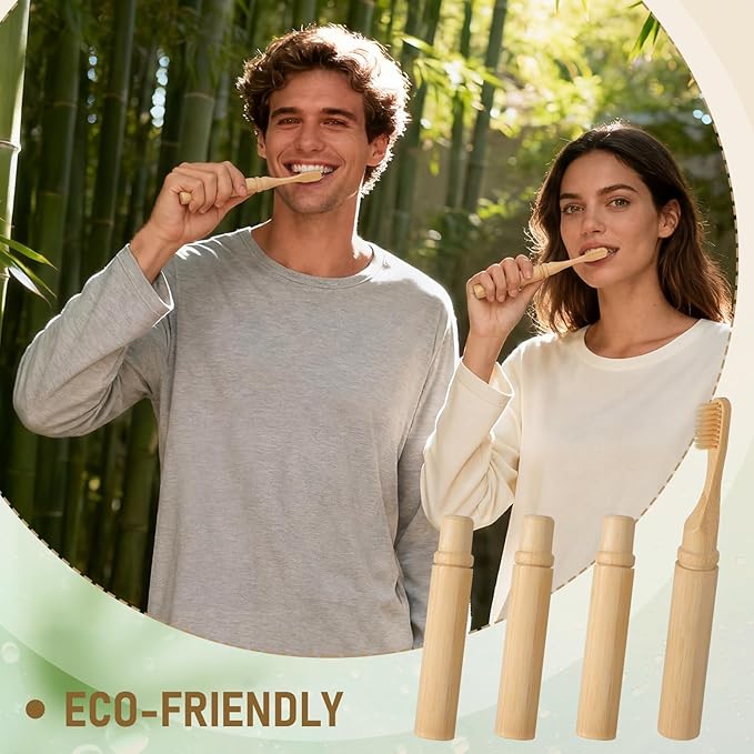 3 Pcs Foldable Bamboo Toothbrush with Soft Bristle Travel Size Toothbrushes with Bamboo Handle Cover Reusable Compact Case for Travel Camping Daily Use