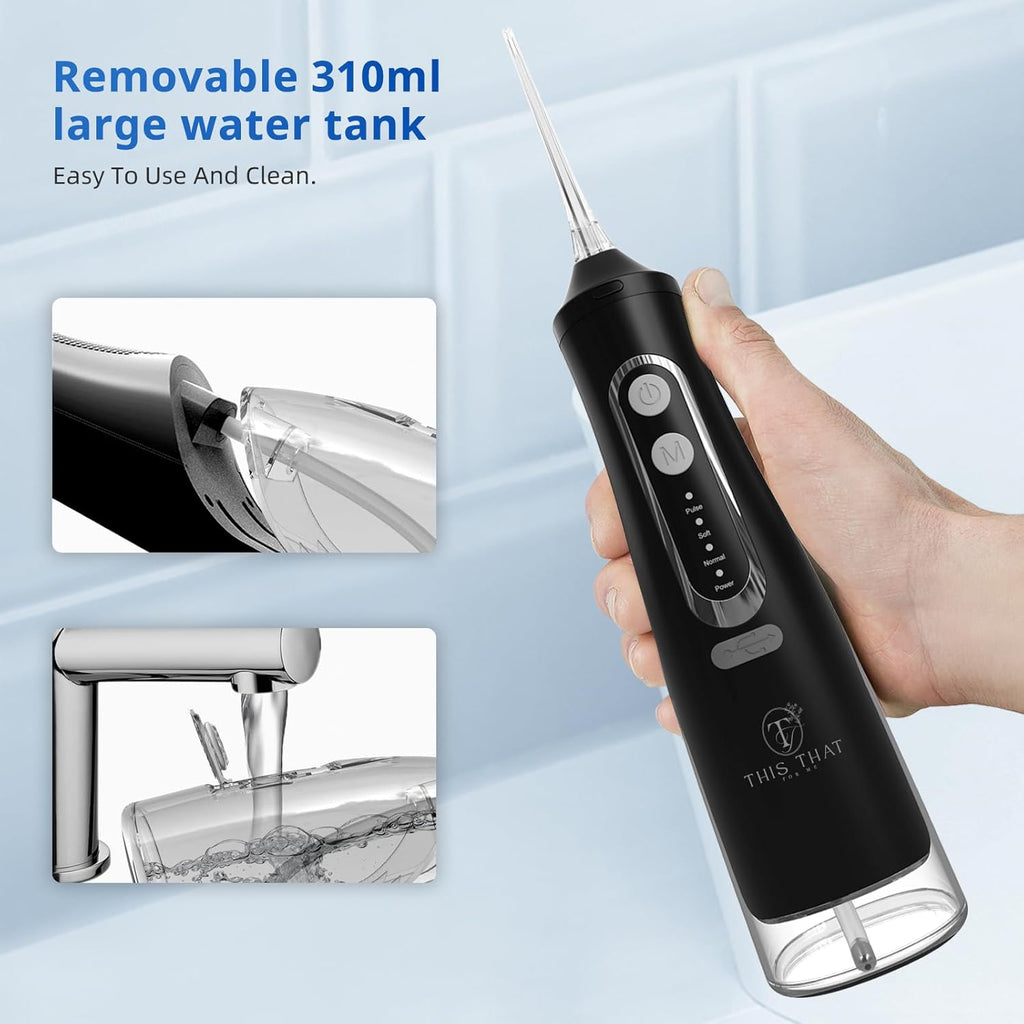 TTFM Electric Dental Water Flosser for Teeth Gums Braces, Dental Portable Oral Flosser, 4 Pressure Modes, 310ml Tank Capacity, Rechargeable IPX7 Waterproof Teeth Cleaner, Home Travel Waterflosser