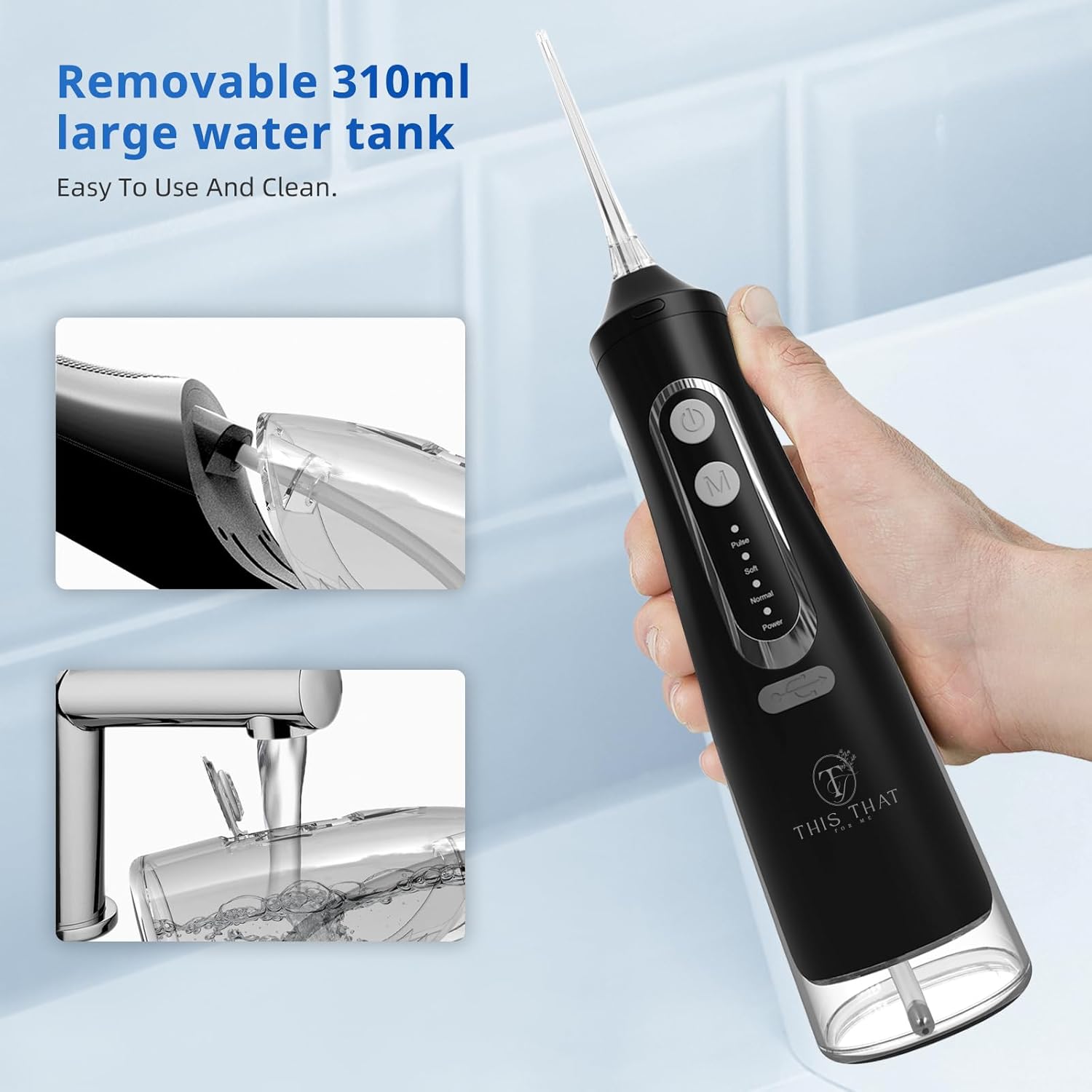 TTFM Electric Dental Water Flosser for Teeth Gums Braces, Dental Portable Oral Flosser, 4 Pressure Modes, 310ml Tank Capacity, Rechargeable IPX7 Waterproof Teeth Cleaner, Home Travel Waterflosser