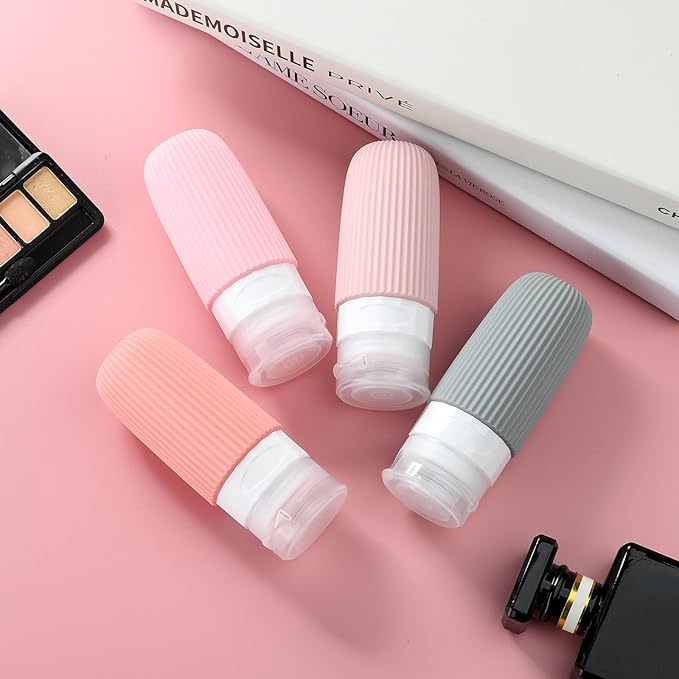 Travel Bottles for Toiletries, Tsa Approved 2oz Travel Bottles, BPA Free Leak Proof Travel Size Toiletry Containers, Refillable Travel Accessories with Toiletry Bag for Shampoo Liquid (4 Pack)