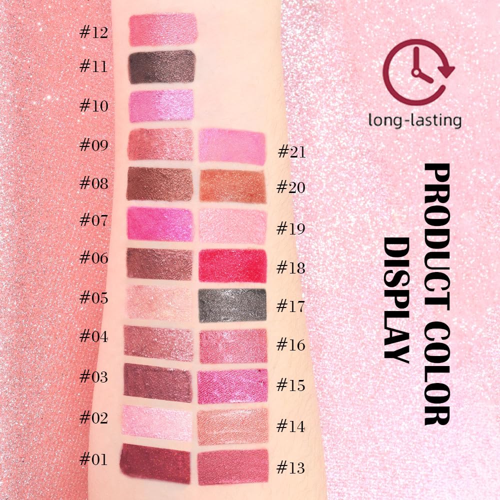 evpct Warm Pink Metallic Glitter Lip Liner and Lipstick Combo Set Long Lasting Waterproof, Metallic Shimmer Lip Gloss Stain Makeup for Women, Warm Pink Frosted Iridescent Glossy Liquid Lipstick 19