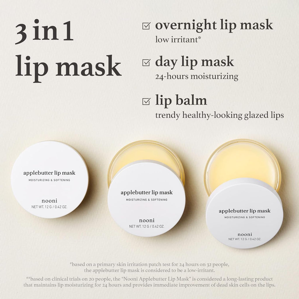 NOONI Vegan Applebutter Lip Mask Overnight – Hydrating Lip Balm & Butter with Shea Butter & Vitamins | Soothing Moisturizer, Softening Treatment for Dry Lips, 0.42 oz