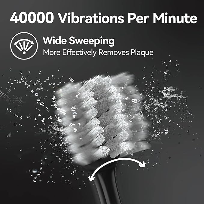 SEAGO Electric Toothbrush for Adults with Pressure Sensor, Sonic Toothbrushes Holder Wall Mounted, 30 Days Battery Life, 5 Cleaning Modes, 8 Replacement Heads, Timer & IPX7 Waterproof (Black, Middle)