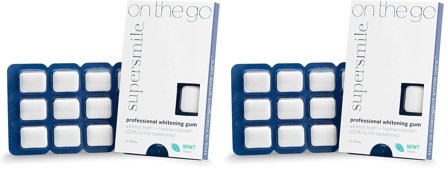 Supersmile Professional Teeth Whitening Gum – 100% Xylitol Sweetened Formula Removes Stains from Coffee – Sugar Free, Vegan, Kosher, 12 Count (Pack of 2)