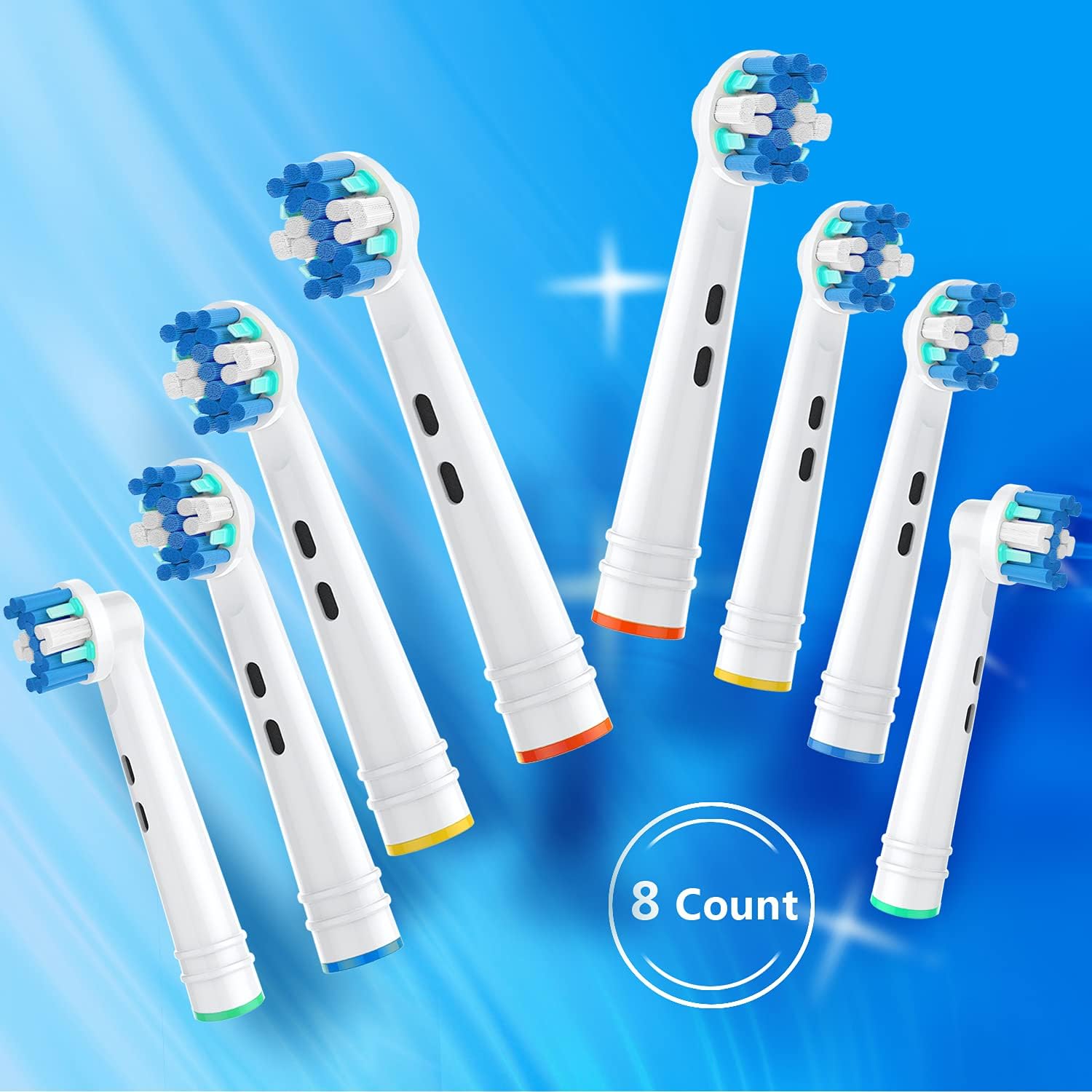 Replacement Toothbrush Heads Fit for Oral B Electric Toothbrushes, 8pcs, Round Brush Head for FlossAction, Repuesto for Braun Type 3756 3757 3744 3765 4729 4739