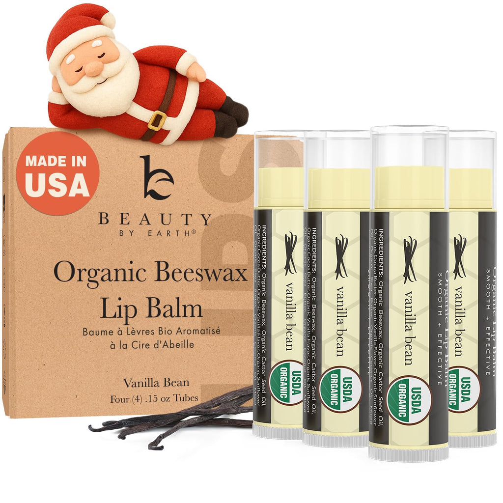 USDA Organic Lip Balm - USA Made with Natural Ingredients, Stocking Stuffers for Adults & Teens, Beeswax Vanilla Chapstick for Dry Lips, Beauty Gifts for Women, Birthday Gifts for Her & Him