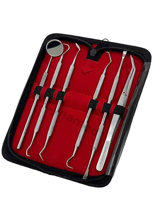 Premium Dental Tools, Plaque Remover for Teeth, Professional Hygiene Cleaning Kit,Stainless Tooth Scraper Plaque Tartar Remover Cleaner,Dental Pick Scaler Oral Care Tools Set (Set of 6 with CASE)
