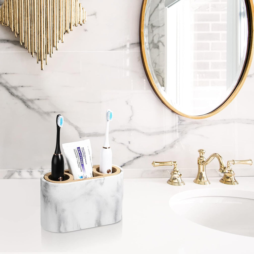 Shinowa Toothbrush Holder,Premium Toothbrush Organizer,Bathroom Storage Organizer for Electric Toothbrush, Toothpaste, Razor, Comb, Gravel White