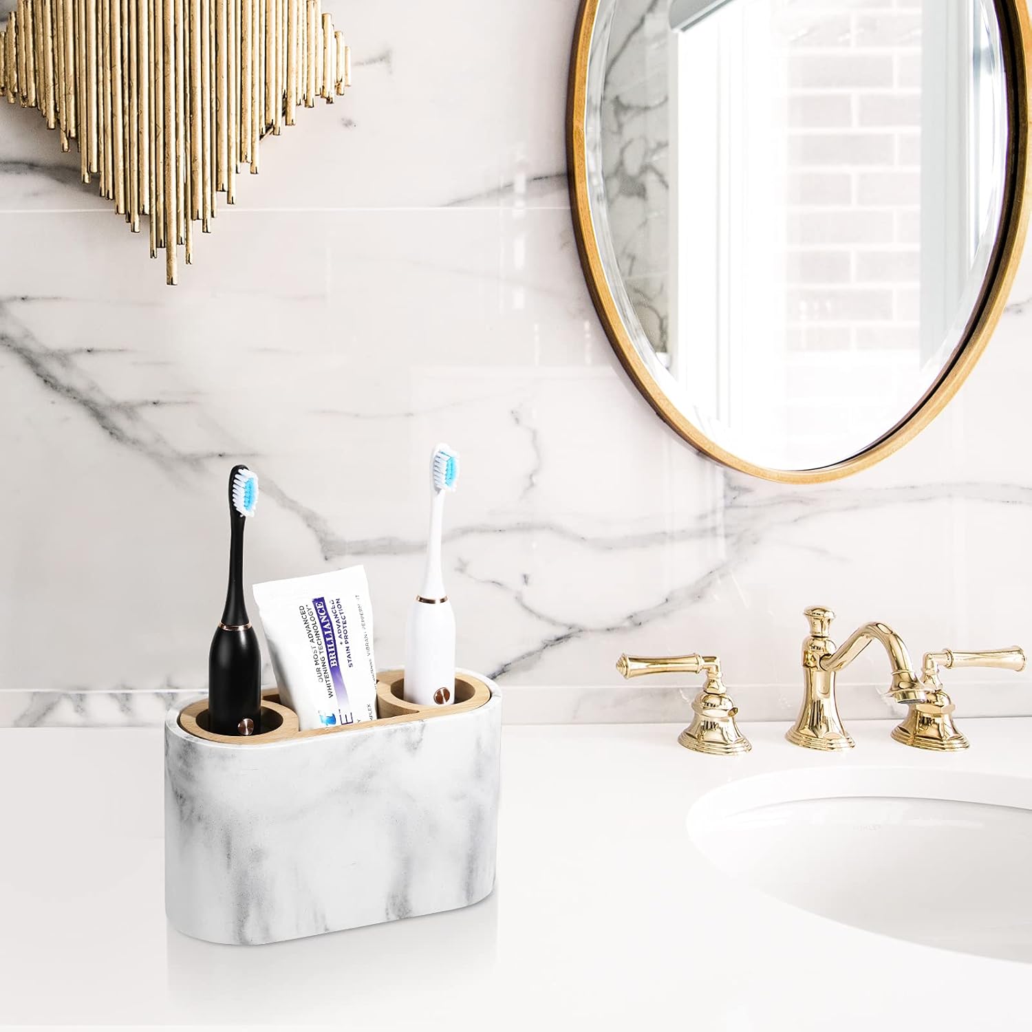 Shinowa Toothbrush Holder,Premium Toothbrush Organizer,Bathroom Storage Organizer for Electric Toothbrush, Toothpaste, Razor, Comb, Gravel White