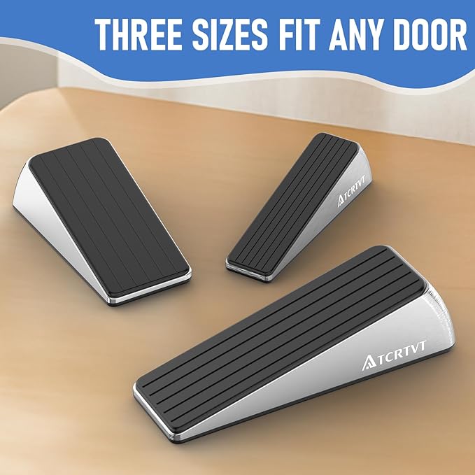 Heavy Duty Door Stopper Wedge 2 Pack Small Size Door Stop Wedge Made of Premium Quality Brushed Stainless Steel Suits Any Door, Any Floor with Self-Adhesive Holder Matt Chrome Small